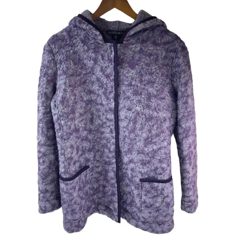 Lafayette 148 New York Purple Wool Hood Lightweight Jacket